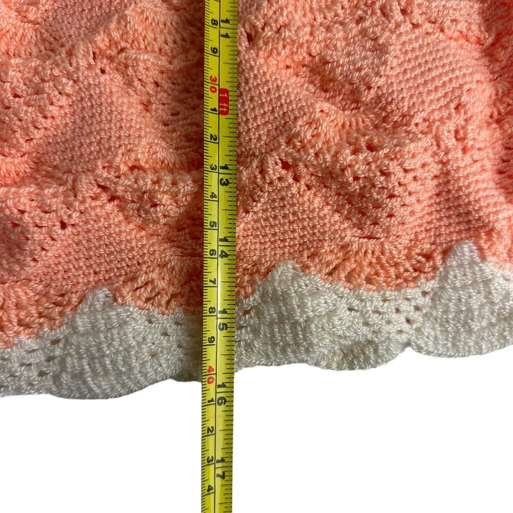 hand knit crochet ribbon baby dress vintage 9-12 months